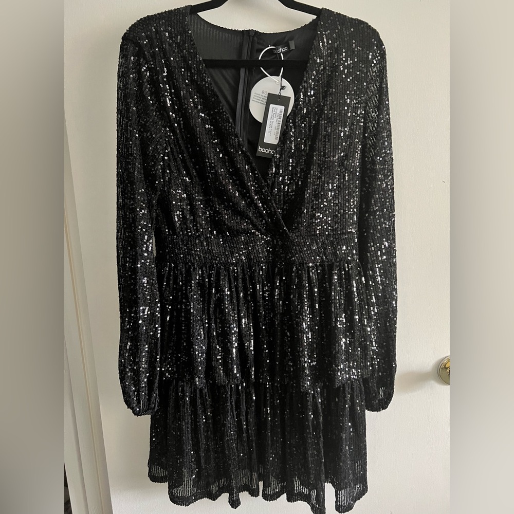 Long sleeve black sequin dress